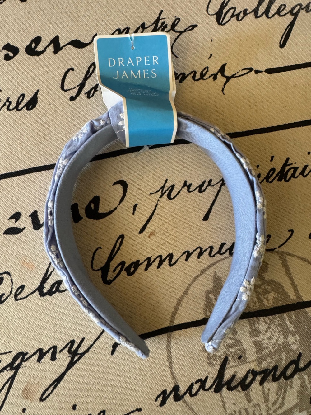 Draper James Headband Chambray with White Embroidered Flowers New